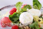 Salads : Mash salad with raspberry sauce, goat cream cheese  and grapes